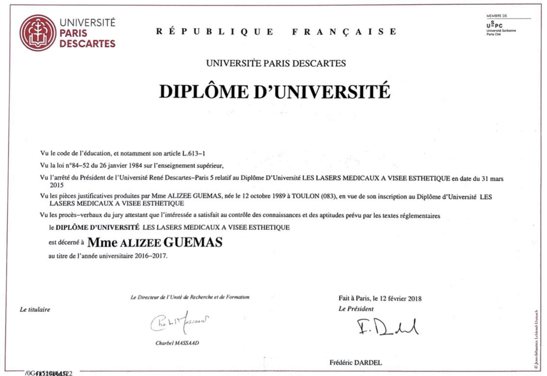 diplome universite laser medical esthetique docteur guemas flinterman